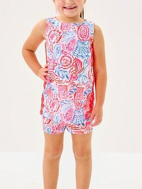 NWT Lilly Pulitzer Girls Mini Romney Shift Set Lil Sun Sea Sand (Pink/White), 10